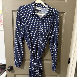 Eloquii Elements 18 Navy & White Print Button Down Shirt Dress